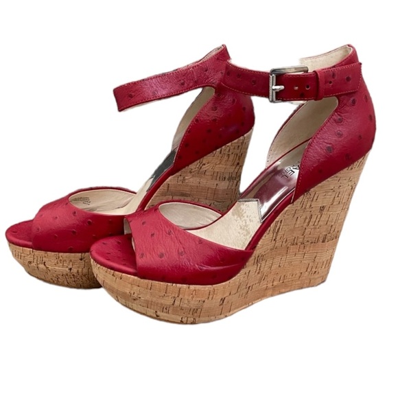 MICHAEL by Michael Kors Red Ostrich Wedges - Picture 1 of 3